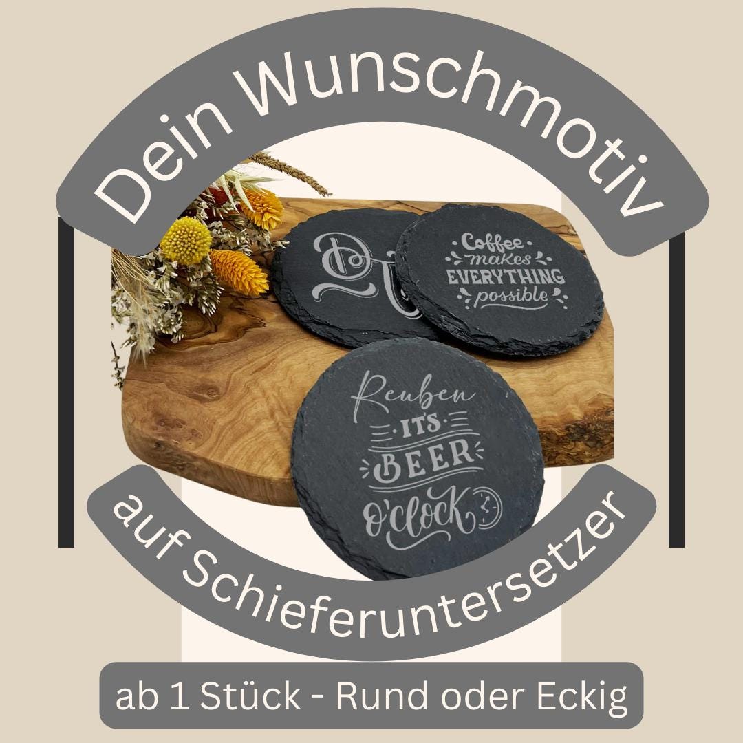 Personalisierte Schieferuntersetzer – Eckig oder Rund mit Wunschgravur und Fotogravur