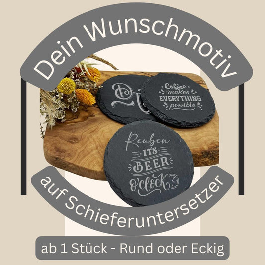 Personalisierte Schieferuntersetzer – Eckig oder Rund mit Wunschgravur und Fotogravur